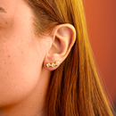 Brinco Dourado Três Cristais Quadrados Fileira