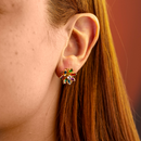 Brinco Dourado Flor Multicolorida Pedras Vibrantes