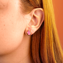 Brinco Dourado Formato Orgânico Rosa Central