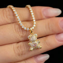 Conjunto Riviera e Urso Cravejado Microzircônias e Coração Zircônia Rosa