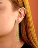 Brinco Pendente Dourado Cascata Franjas Longo Cravejado