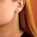 Brinco Pendente Dourado Cascata Franjas Longo Cravejado