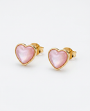 Brinco Folheado a Ouro 18k Coração com Pedra Rosa