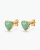 Brinco Folheado a Ouro 18k Coração com Pedra Verde