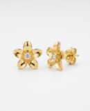 Brinco Folheado a Ouro 18k Flor Pétalas Espelhadas Cristal Central