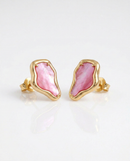 Brinco Folheado a Ouro 18k Formato Orgânico Rosa Central
