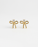 Brinco Folheado a Ouro 18k Laço Delicado Cristal Central