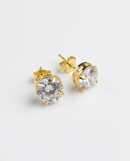 Brinco Folheado a Ouro 18k Redondo Cristal Grande Transparente