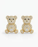 Brinco Folheado a Ouro 18k Ursinho Cravejado com Microzircônias
