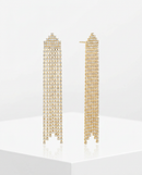 Brinco Pendente Folheado a Ouro 18k Cascata Franjas Longo Cravejado