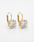 Brinco Pendente Folheado a Ouro 18k Cristal Redondo Solitário
