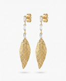 Brinco Pendente Folheado a Ouro 18k Folha Texturizada com Cristais