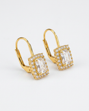 Brinco Pendente Folheado a Ouro 18k Retangular Cravejado Cristal Central