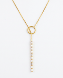 Colar Folheado a Ouro 18k Ajustável com Argola e Pingente Reto de Zircônias Cristal