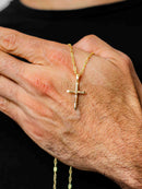 Colar Dourado Corrente Elo Português com Crucifixo Jesus Cristo