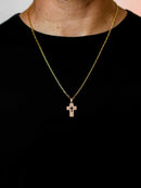 Colar Dourado Corrente Elo Português com Pingente Cruz Vazado em Arabescos