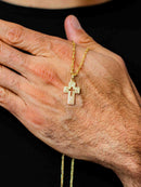 Colar Dourado Corrente Elo Português com Pingente Cruz Vazado em Arabescos