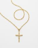 Colar Folheado a Ouro 18k Corrente Elo Português com Crucifixo Jesus Cristo