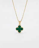 Colar Folheado a Ouro 18k Corrente Fina Pingente Trevo Quatro Folhas Verde