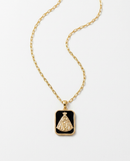 Colar Folheado a Ouro 18k Nossa Senhora Aparecida com Fundo Preto Retangular