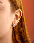 Brinco Dourado Redondo Cristal Grande Transparente