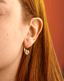 Brinco Pendente Dourado Coração Cristal Transparente Argola