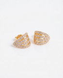 Brinco Folheado a Ouro 18k Leque com Microzircônias Cravejadas