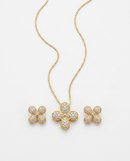 Conjunto Folheado a Ouro 18k Delicadeza Colar e Brinco Trevo Cravejado com Zircônias