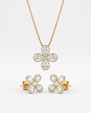 Conjunto Folheado a Ouro 18k Significado Colar e Brinco Flor Gota Cristal